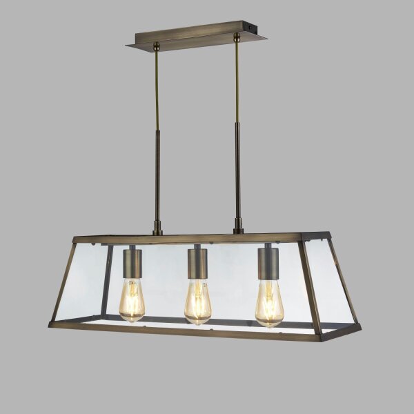 Hängeleuchte Glas Metall B: 65 cm 3x E27 Messing antik