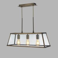 Hängeleuchte Glas Metall B: 65 cm 3x E27 Messing antik