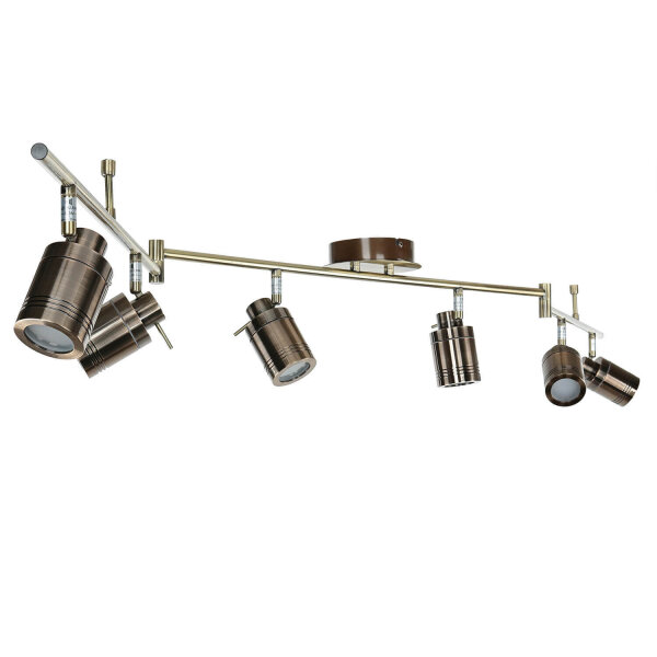 Deckenspot 6-flammig IP44 GU10 in Messing Antik Metall Bad