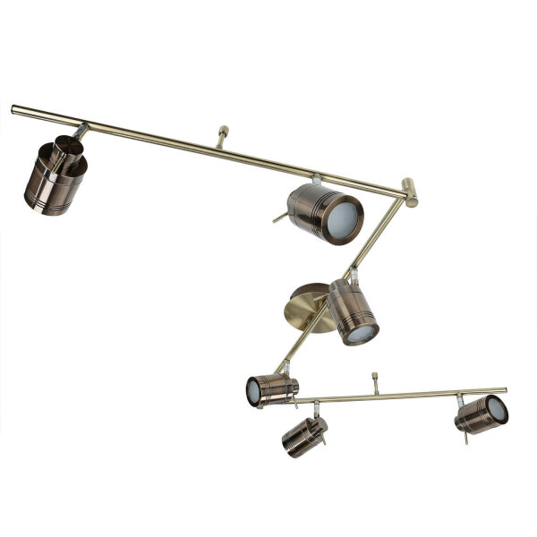 Deckenspot 6-flammig IP44 GU10 in Messing Antik Metall Bad