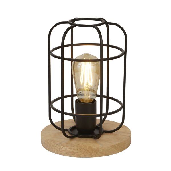 Tischlampe klein H: 24,5 cm Ø 18 cm E27 Metall Holz