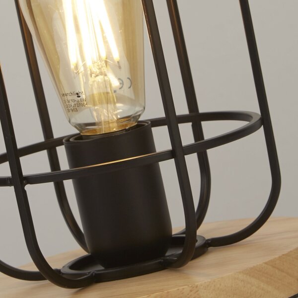 Tischlampe klein H: 24,5 cm Ø 18 cm E27 Metall Holz
