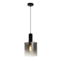 H&auml;ngelampe Glas Metall D: 22 cm E27 Schwarz Rauchgrau