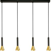 H&auml;ngelampe 4-flammig in Schwarz Gold GU10 Metall Retro