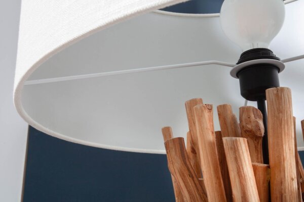 Dreibein Stehleuchte Holz Leinen Ablage 153 cm blendarm
