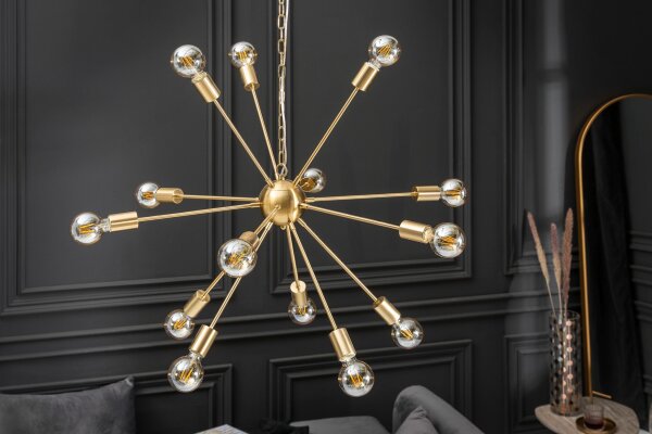 XXL Pendelleuchte Metall L:87 cm E27 14-flammig in Gold