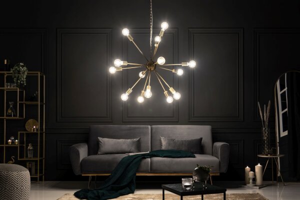 XXL Pendelleuchte Metall L:87 cm E27 14-flammig in Gold