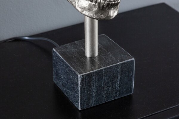 Tischleuchte Silber Schwarz Totenkopf E27 Metall Stoff