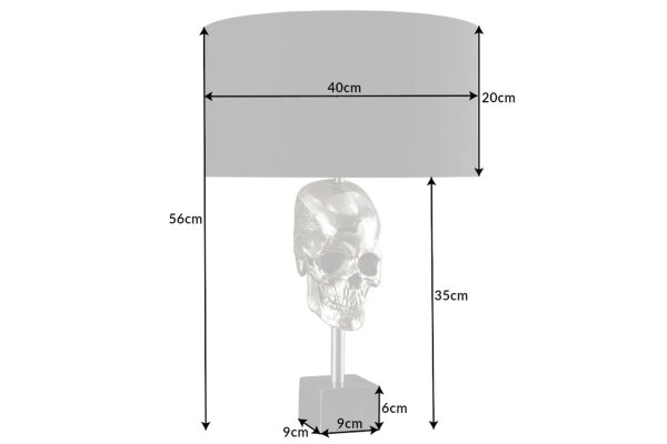 Tischleuchte Silber Schwarz Totenkopf E27 Metall Stoff