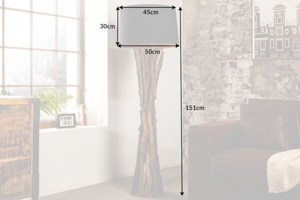 Natürliche Stehlampe Schwarz Gold 151 cm Holz Baumwolle