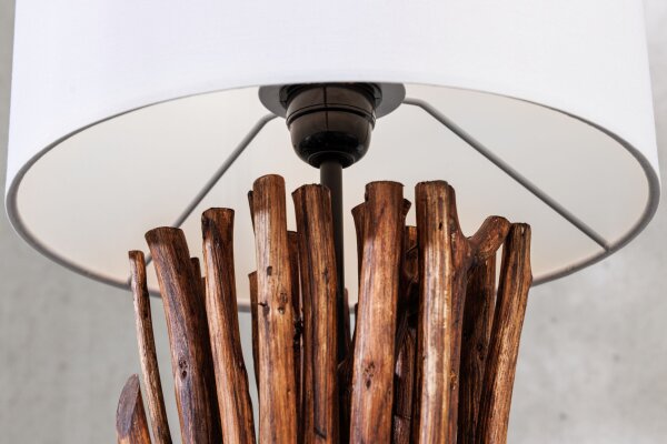 Tischlampe Weiß Holz Stoff E27 H:58 cm gemütlich