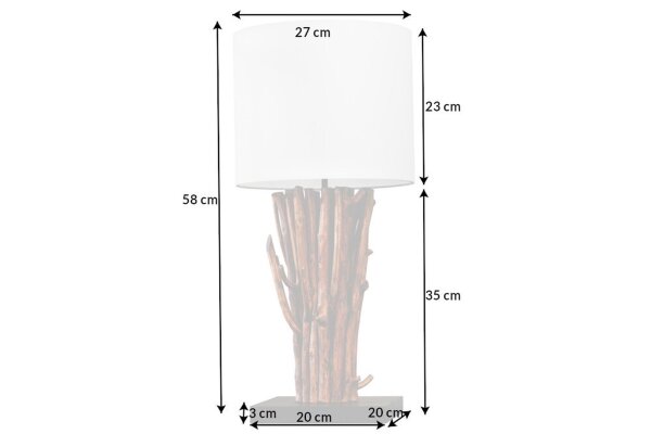 Tischlampe Weiß Holz Stoff E27 H:58 cm gemütlich