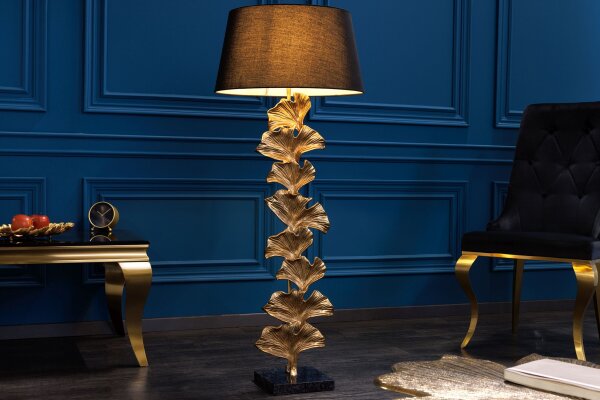 Lampadaire E27 tissu métal 122 cm en or noir
