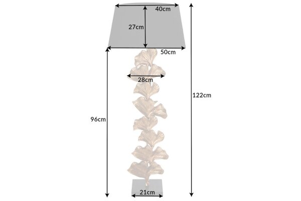 Lampadaire E27 tissu métal 122 cm en or noir