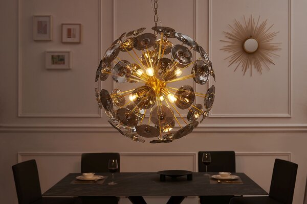 Runde Hängelampe Kugel Glas Metall 5-flammig in Gold