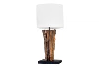 Tischleuchte Holz Stoff Weiß 58 cm groß E27...