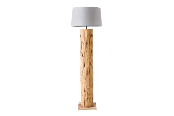 Lampadaire bois tissu naturel 138 cm E27 avec interrupteur à pied