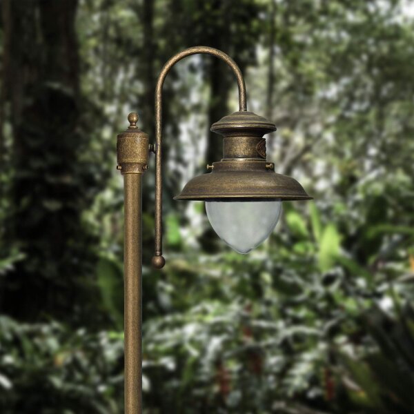 Wegeleuchte IP44 in Bronze Antik E27 210 cm Glas Messing