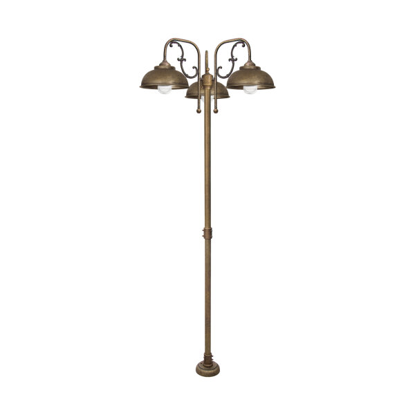 Stehlampe außen IP44 210 cm 3-flammig E27 Messing massiv