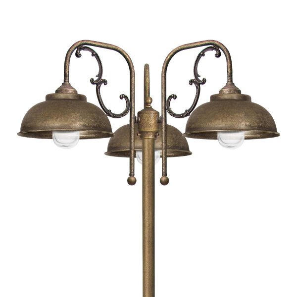 Stehlampe außen IP44 210 cm 3-flammig E27 Messing massiv