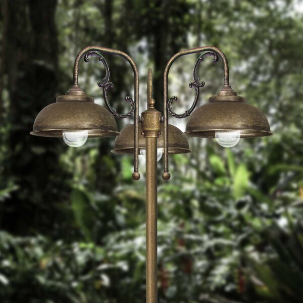 Stehlampe außen IP44 210 cm 3-flammig E27 Messing massiv
