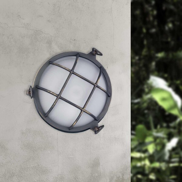 Außenwandleuchte IP44 Ø 25 cm Maritim Echt-Messing Glas