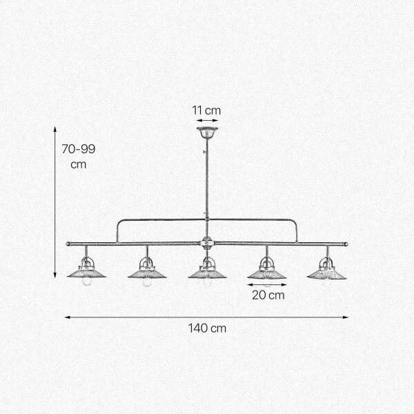 Deckenlampe Messing 140 cm lang höhenverstellbar 5x E27