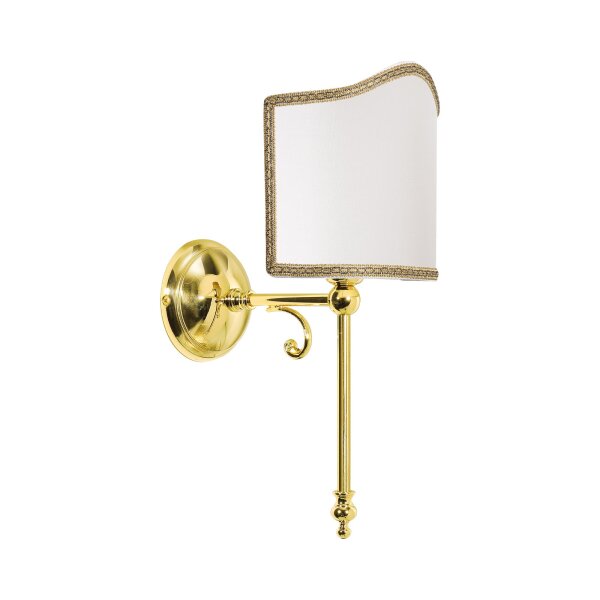 Wandlampe E14 Messing poliert Stoff Weiß Klassisch