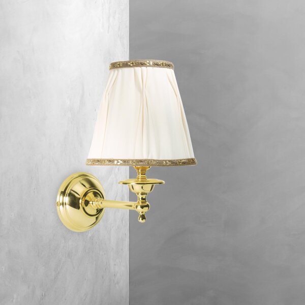 Wandlampe Schlafzimmer H: 26 cm klein Messing Stoff