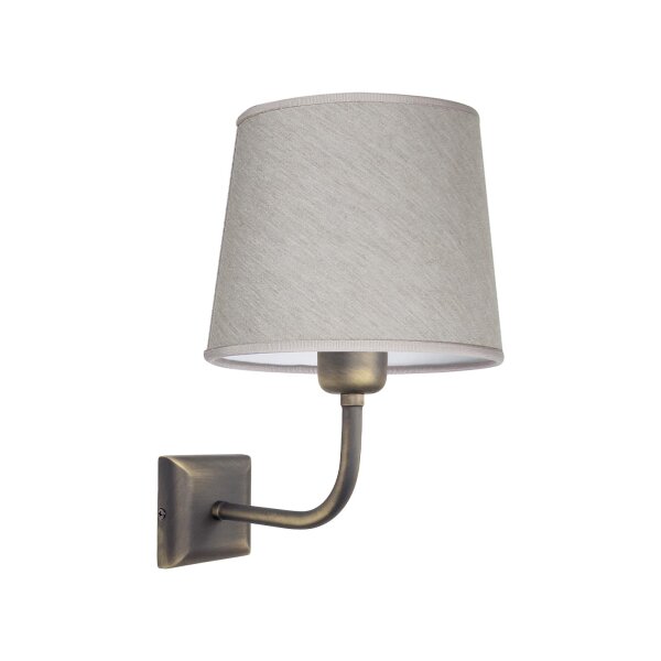 Wandleuchte E27 in Bronze matt Beige Stoff Echt-Messing