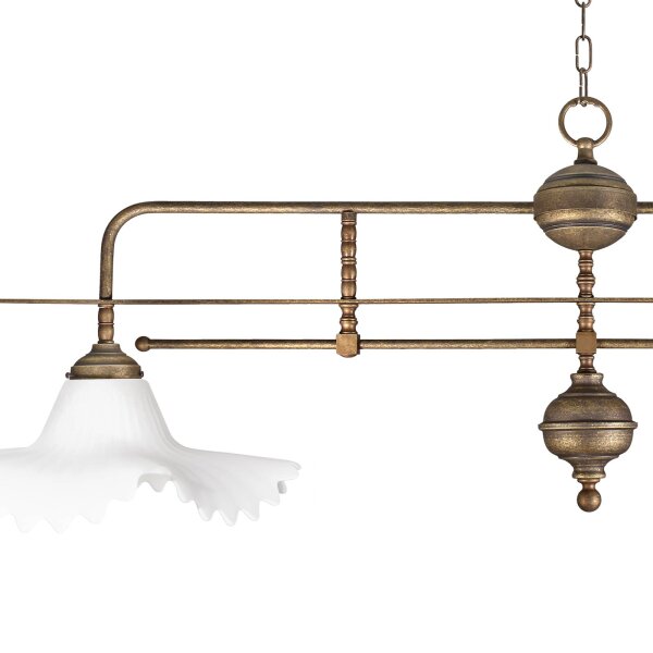 Pendelleuchte 2-flammig in Bronze Antik Weiß E27 Messing Glas