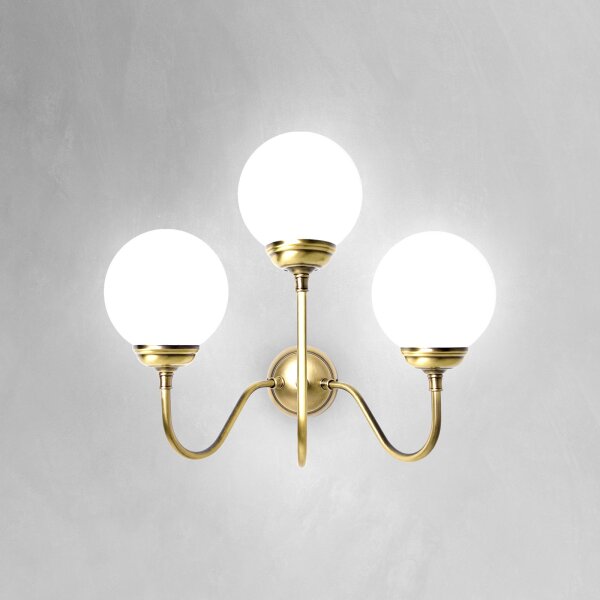 Wandlampe 3-flammig E14 Glas Echt-Messing B: 39 cm