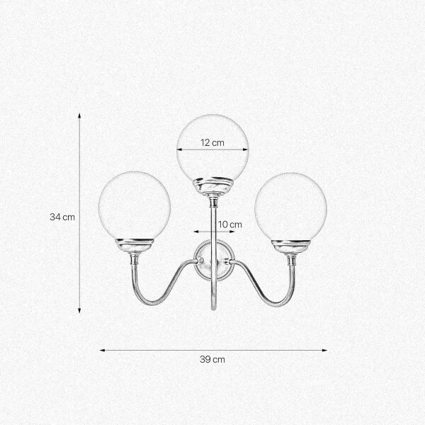 Wandlampe 3-flammig E14 Glas Echt-Messing B: 39 cm