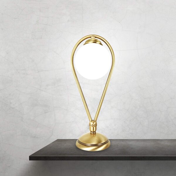 Tischlampe Messing Glas 38 cm in Bronze hell Weiß E14