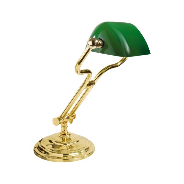 Bankerlampe Grün H: 35 cm verstellbar Echt-Messing Glas E14