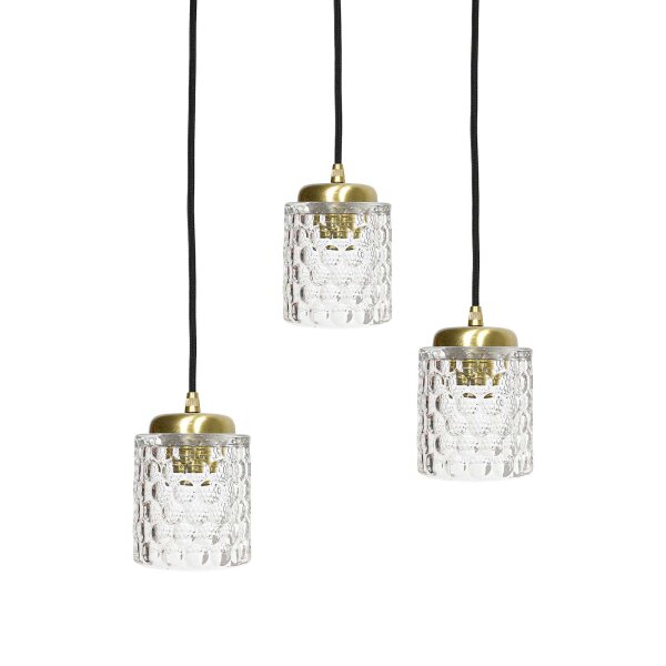Pendelleuchte 3-flammig verstellbar Messing Eisen Glas Ø 45 cm