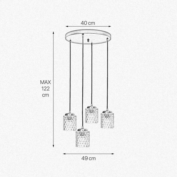 Hängelampe Messing Eisen Glas Ø 49 cm rund 4x E27 Esszimmer