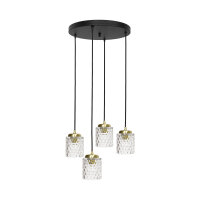 H&auml;ngelampe Messing Eisen Glas &Oslash; 49 cm rund 4x...