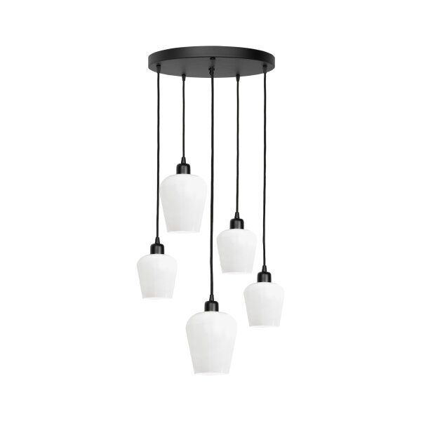 Pendelleuchte Schwarz Weiß Ø 45 cm Messing Eisen Glas 5x E27
