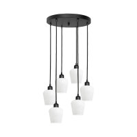 H&auml;ngeleuchte Glas Messing Eisen 48,5 cm 6x E27 Wei&szlig; Schwarz