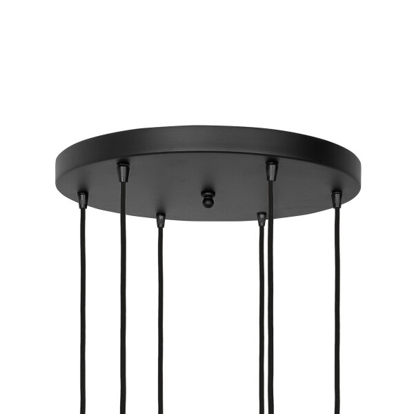 Pendelleuchte Messing Eisen Glas 6x E27 in Schwarz Klar