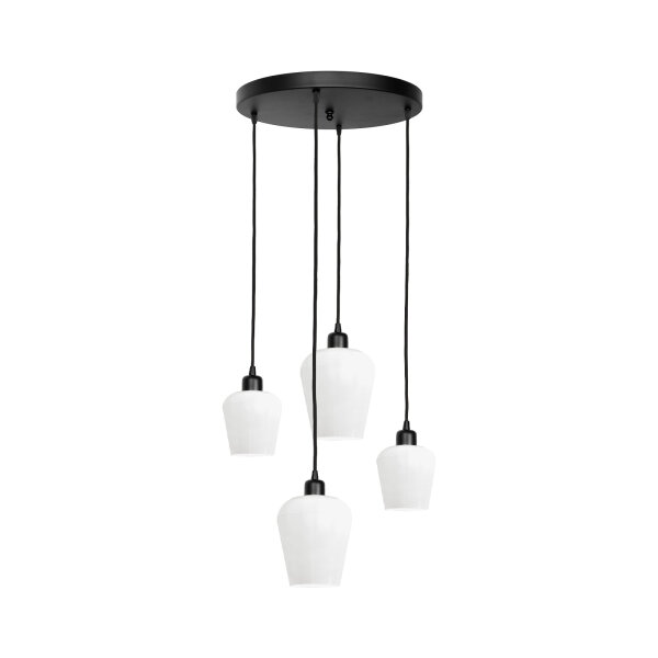 Hängelampe rund D: 49,5 cm Glas Messing Eisen Schwarz Weiß