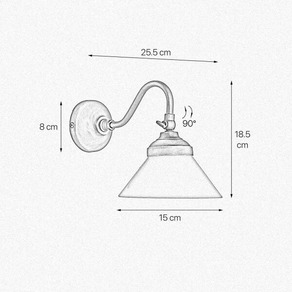 Wandleuchte Messing Glas H: 18,5 cm klein schwenkbar E14