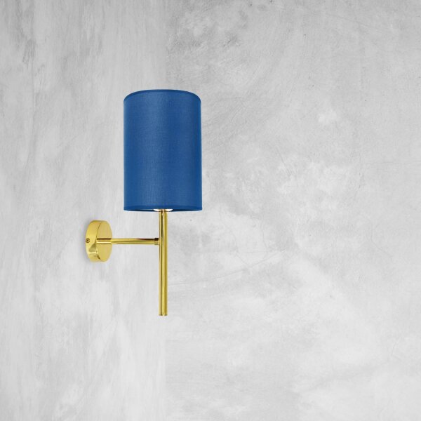 Wandleuchte E27 in Messing poliert Blau Stoff Klassisch