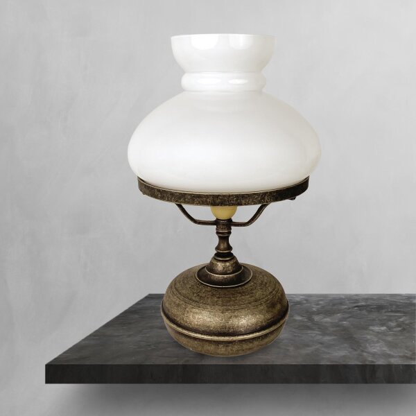 Tischleuchte Messing Glas 36,5 cm in Bronze Antik Weiß E14
