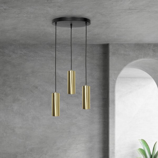 Pendelleuchte 3-flammig E27 Messing Eisen in Schwarz Bronze