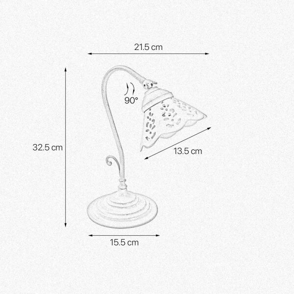 Rustikale TischlampeMessing Keramik 32,5cm schwenkbar E14