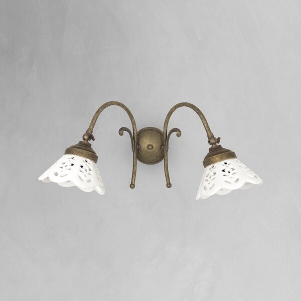 Wandlampe verstellbar B: 35 cm Keramik Messing 2-flammig E14