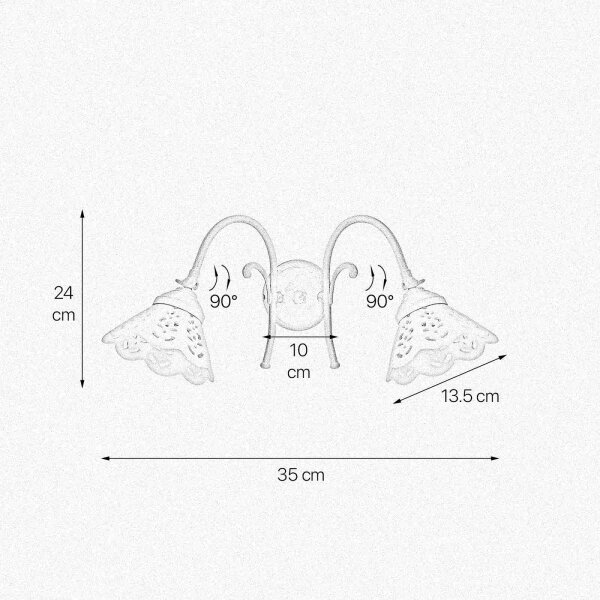 Wandlampe verstellbar B: 35 cm Keramik Messing 2-flammig E14