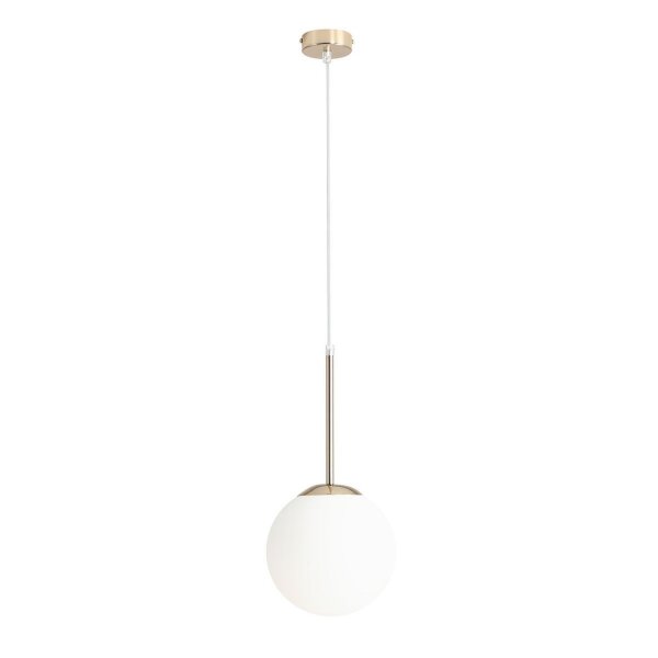 Pendelleuchte E27 Glas Metall in Gold Weiß Ø20 cm Kugel